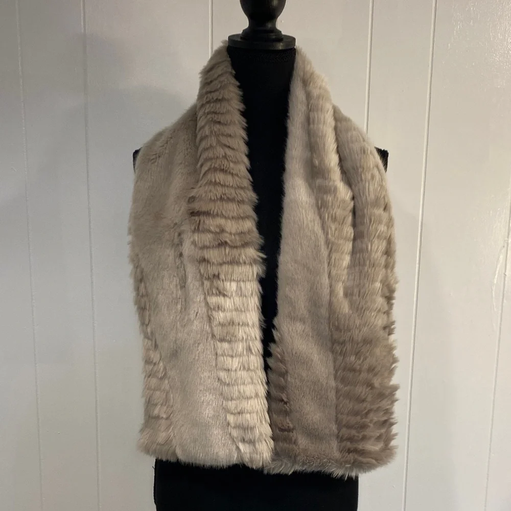 Banana Republic Faux Fur Scarf | Taupe Beige | Satin Lined | 48” Luxury Wrap